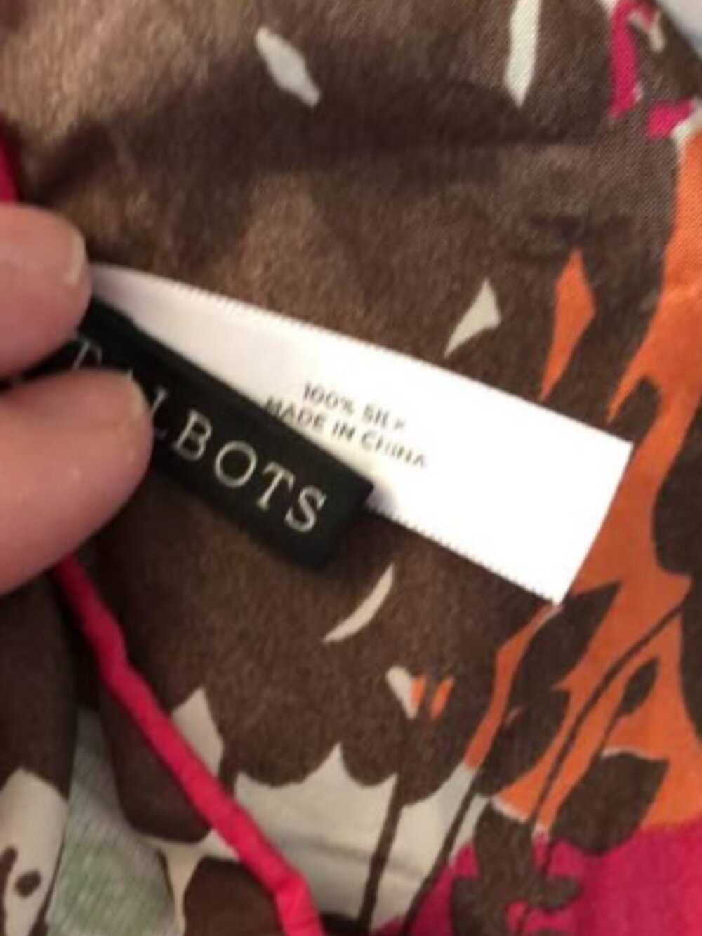 Talbots: Silk Scarf Pink Orange Floral - Picture 3 of 3